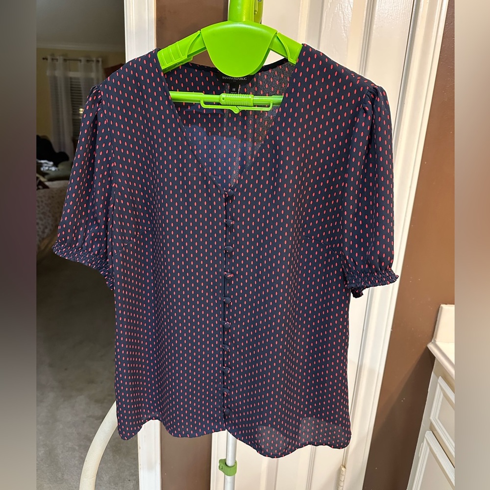 Banana Republic Navy Shirt with Pink Dot Print